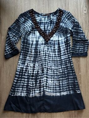 100% Silk Velvet by Graham & Spencer Beaded Tie Dye Kaftan Dress, Like New, Y2K